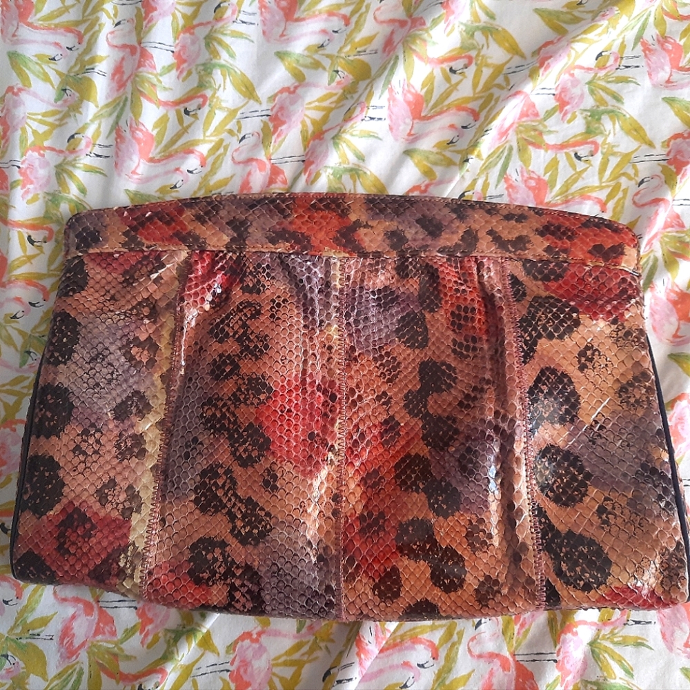 1980s Bags By Varon Vintage Multicolored Snakeskin Cocktail Clutch Handb… - Picture 8 of 10